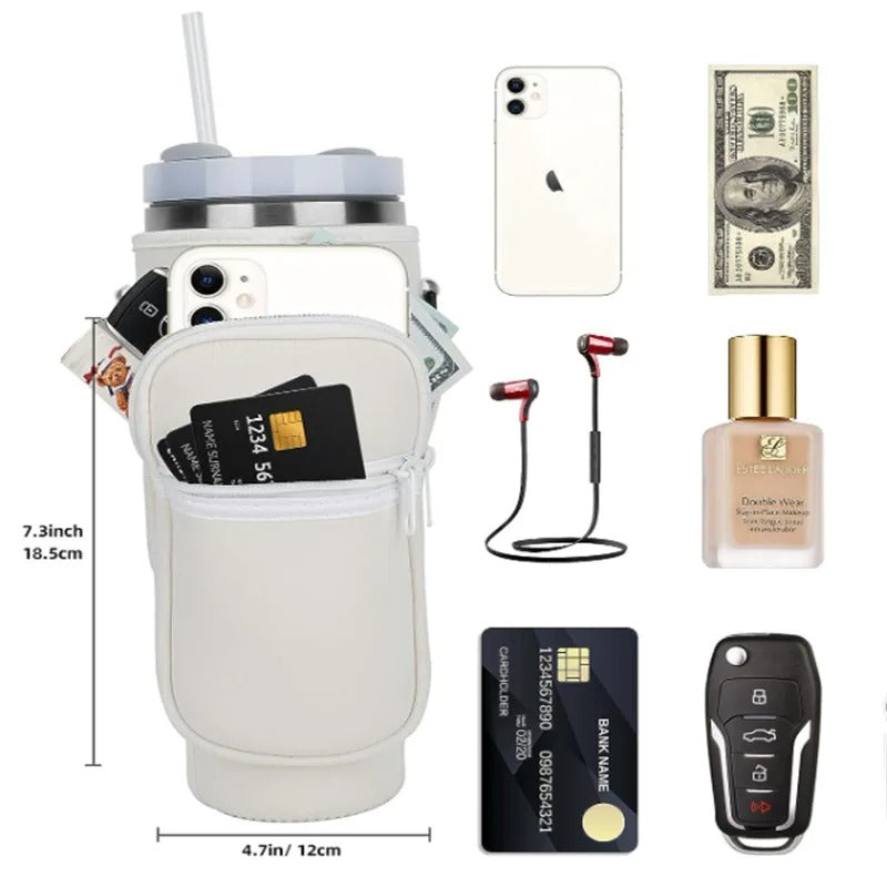 Water bottle carrying case with phone pocket for Stanley Cup 40oz, water bottle holder adjustable strap Stanley Cup accessories