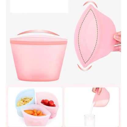 Reusable silicone food storage bags, leak-proof stand-up pouches