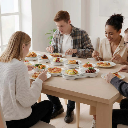 4 rotating trays for dining