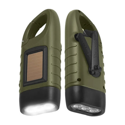 Hand Crank Solar Powered Flashlight, Emergency Rechargeable LED Survival Light with Quick Snap Carbiner