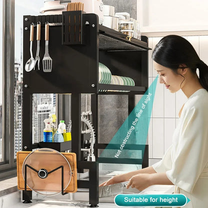 Steel kitchen cabinet above the sink, dish drainer