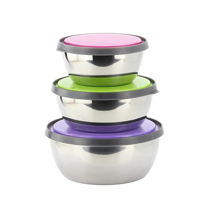 Set of 3 nesting stainless steel food containers with leak-proof lids, stackable, space-saving, for lunch and picnic