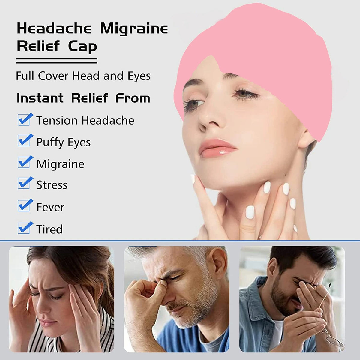 Migraine Gel Ice Cap Hot Cold Hat for Wrap Face Eye Mask Pressure Massage Care Sleep Tool Pain Relief