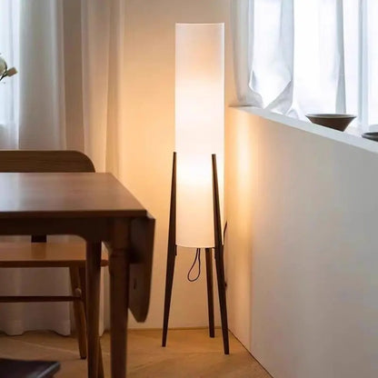 Japanese Wabi-Sabi floor lamp made of solid black walnut wood, Zen atmosphere