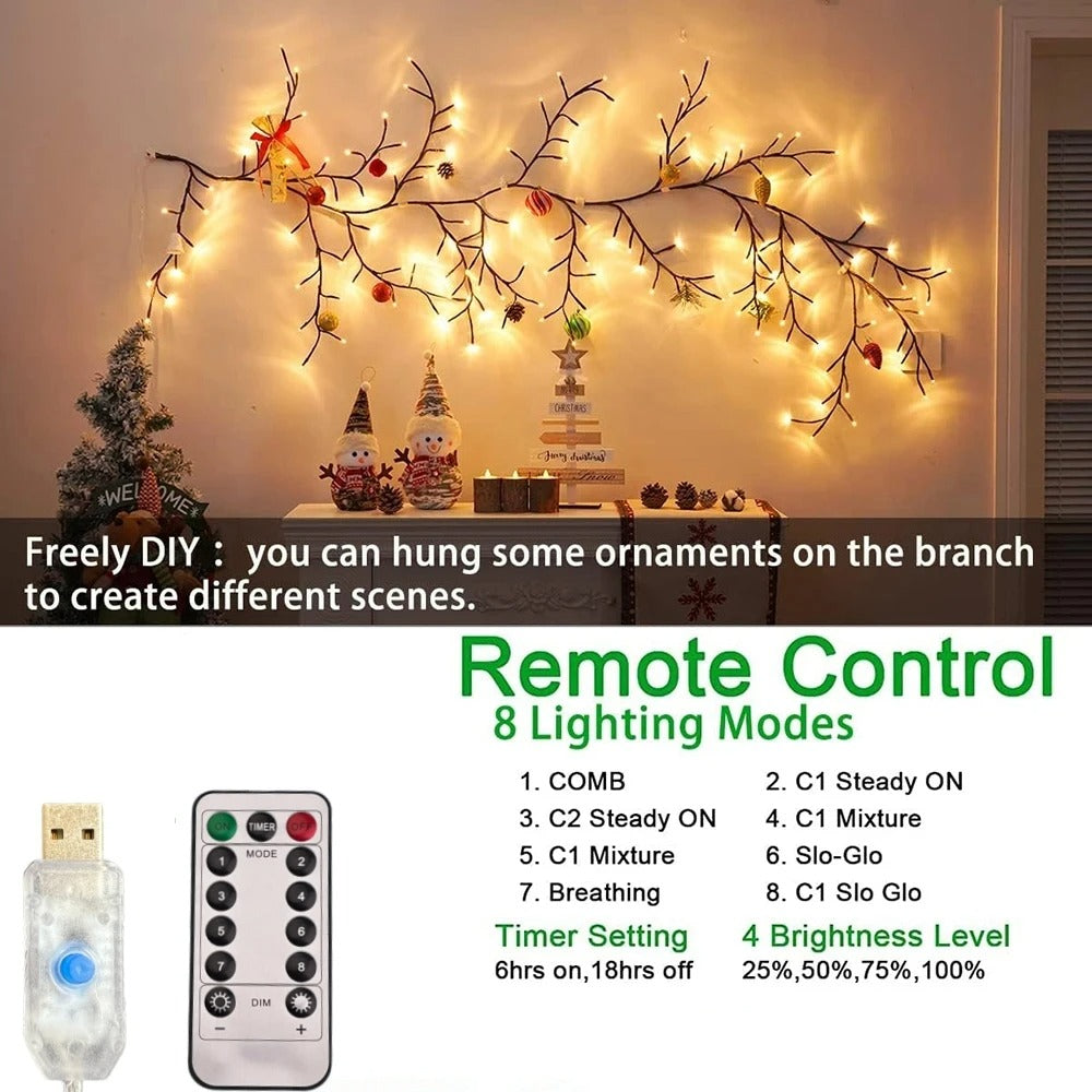 1.6 meter long 72 led bulb USB Tree Branch Lamp Bedroom Wall Decor Willow Vine Light Strip 8 Lighting Modes DIY Mood Light Home Lighting