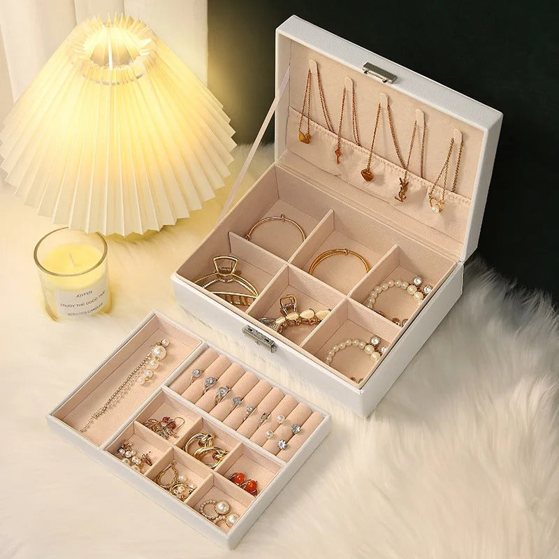 Portable Princess Cosmetics Box Small Simple Earrings Bracelet Ring Double-Layer Jewelry Box Necklace Storage Box