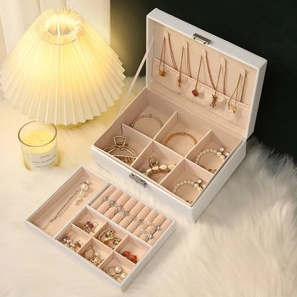 Portable Princess Cosmetics Box Small Simple Earrings Bracelet Ring Double-Layer Jewelry Box Necklace Storage Box