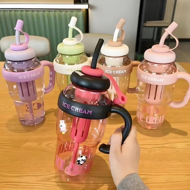 1PC 1300ML Portable Plastic Cup Large Capacity Plastic Straw Drinking Bottle Outdoor Travel Portable Gym Fitness Summer Water Cup
