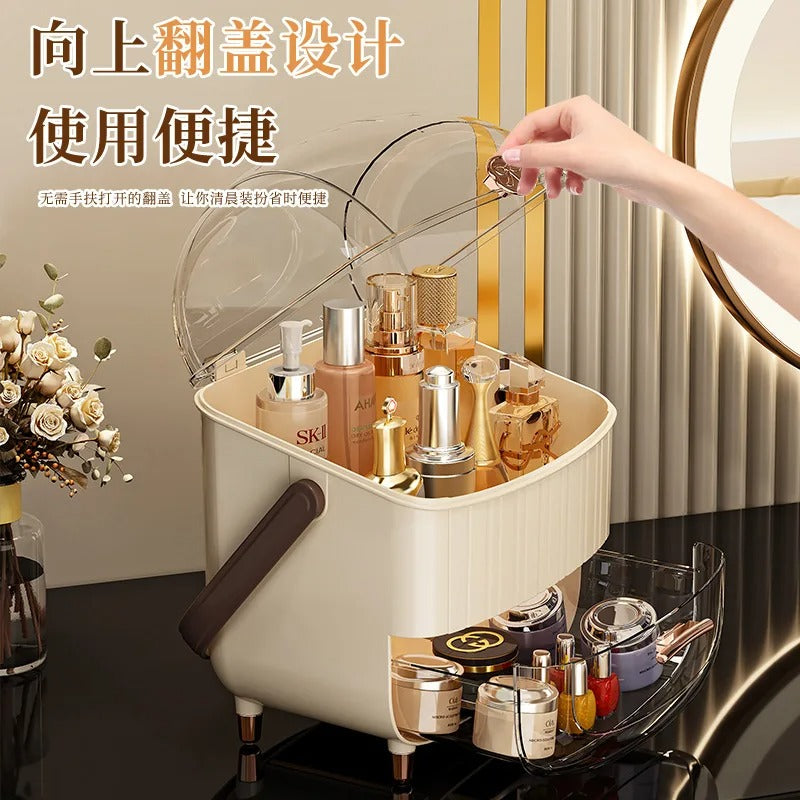 Lightweight luxury cosmetics storage box, dustproof, large capacity with lid, high-quality storage box for desk, lipstick vanity