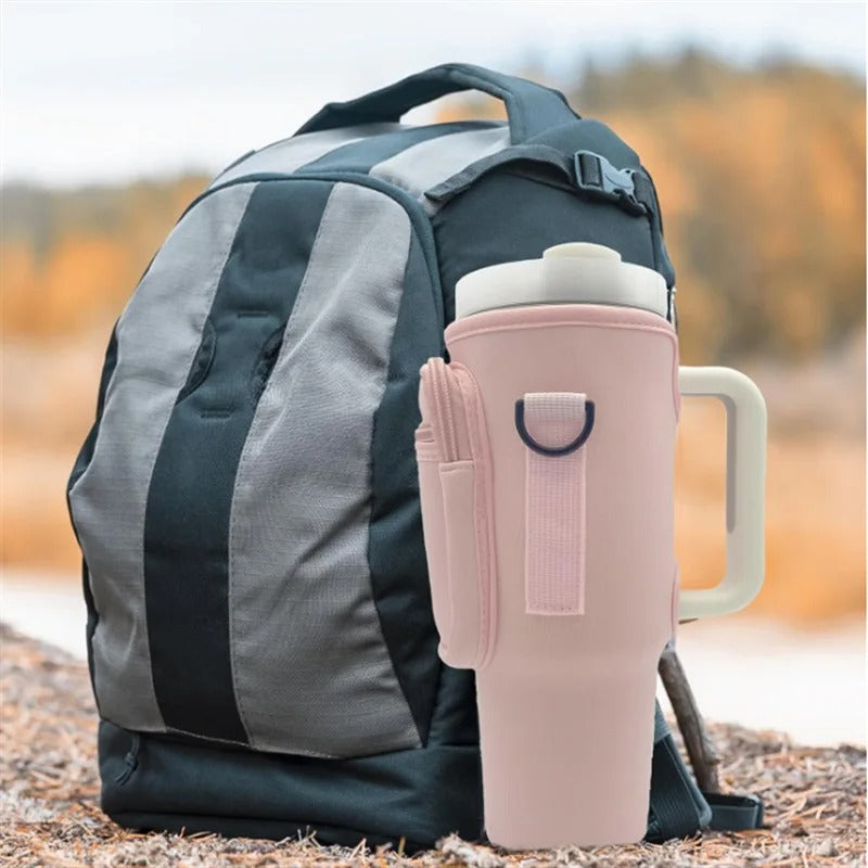 Water bottle carrying case with phone pocket for Stanley Cup 40oz, water bottle holder adjustable strap Stanley Cup accessories