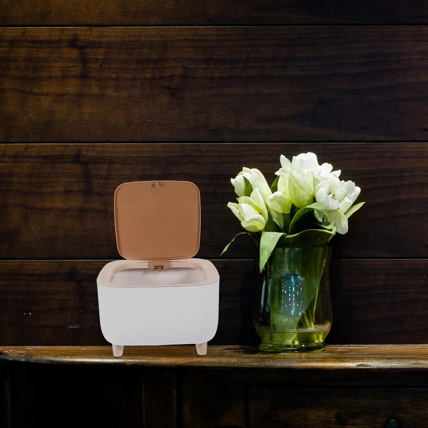 Mini trash can with push lid