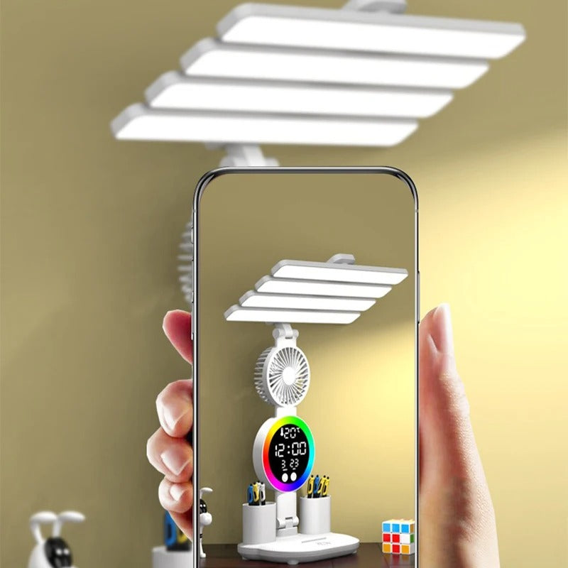 3 In 1 LED Fan With Desk Lamp, Rechargeable LED Desk Lamp with Fan, Portable LED Reading Lamp, Multifunctional Desk Lamp with Phone Holder
