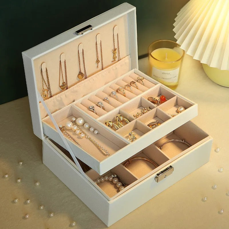 Portable Princess Cosmetics Box Small Simple Earrings Bracelet Ring Double-Layer Jewelry Box Necklace Storage Box