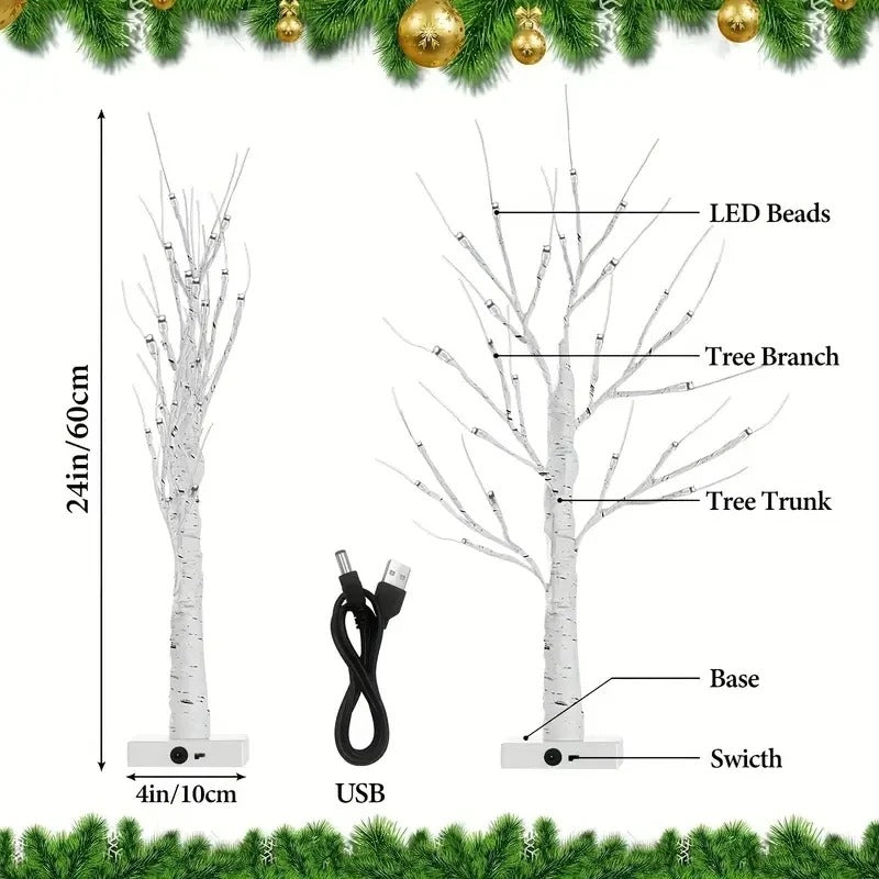Birch tree lamp with 3 battery packs led lamp