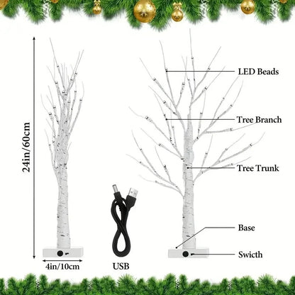Birch tree lamp with 3 battery packs led lamp
