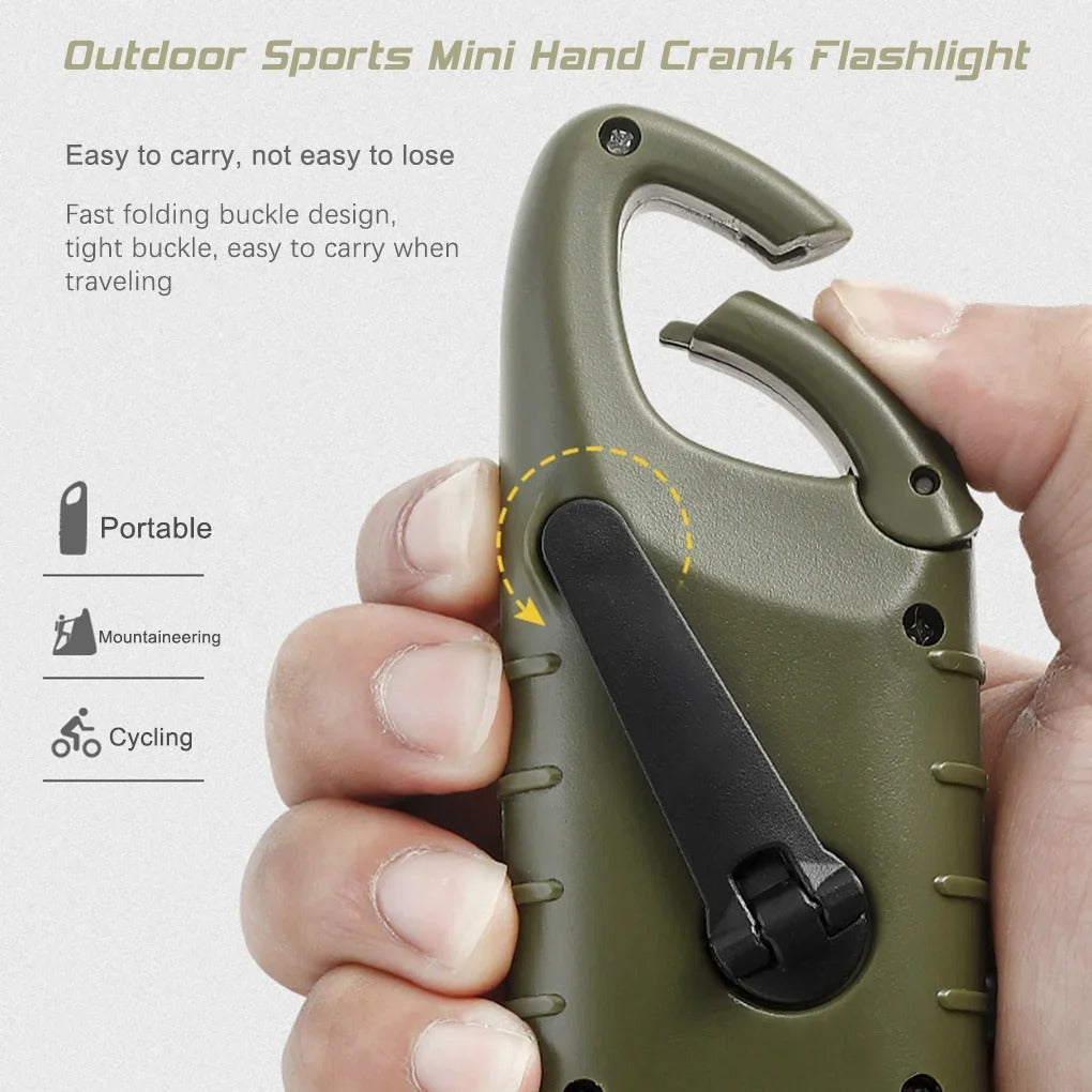 Hand Crank Solar Powered Flashlight, Emergency Rechargeable LED Survival Light with Quick Snap Carbiner