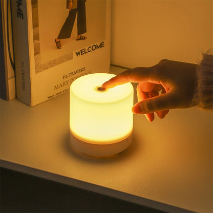 Night Light - Dimmable USB Rechargeable Desk Lamp with Adjustable Brightness, Modern White Cylindrical Design for Bedroom, Living Room, and Office Ambiance