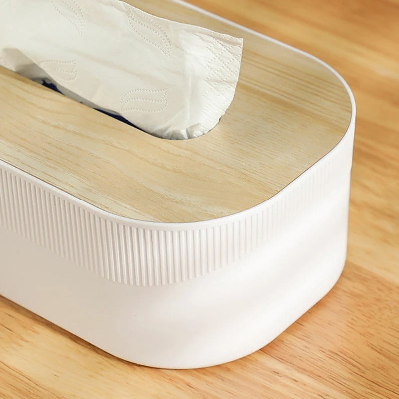 Plastic tissue box with wooden lid Scandinavian simplicity Style