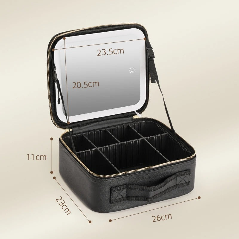 Makeup Travel Case With LED Illuminated Mirror, Travel Makeup Bag With Adjustable Dividers,