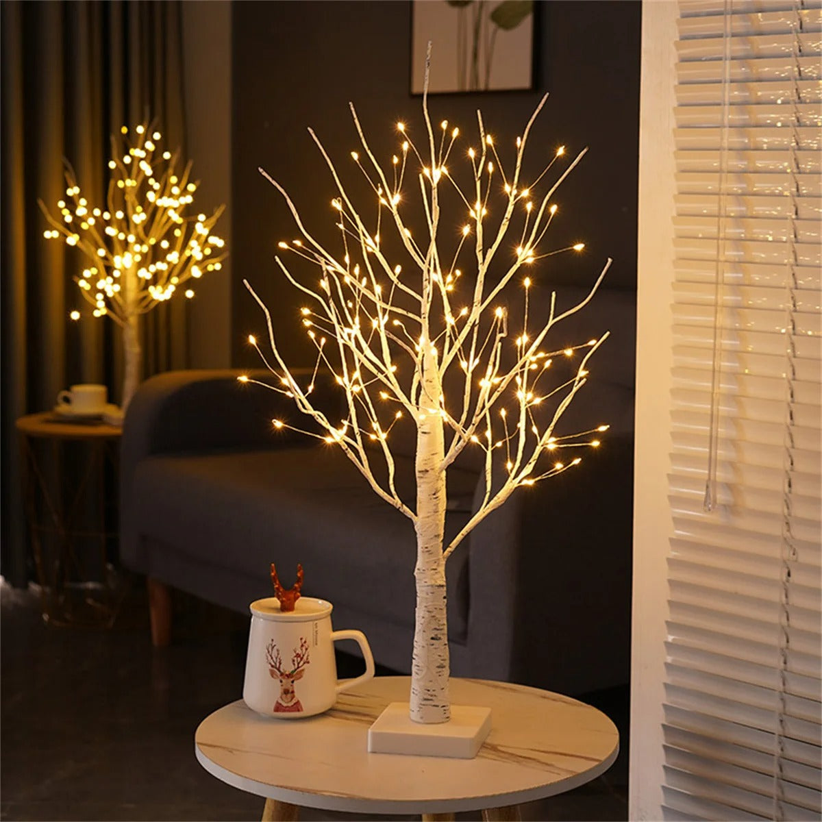 Birch tree lamp with 3 battery packs led lamp