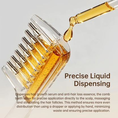 Hair oil applicator comb with a built-in liquid reservoir and roller/massage