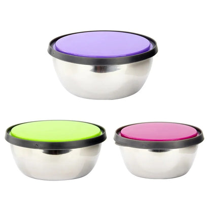 Set of 3 nesting stainless steel food containers with leak-proof lids, stackable, space-saving, for lunch and picnic