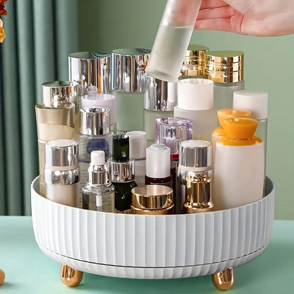 1 pc 360-degree rotating cosmetic storage box, large capacity makeup organizer, round plastic skincare product display case