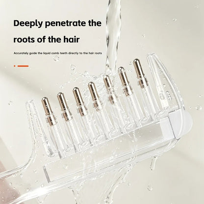 Hair oil applicator comb with a built-in liquid reservoir and roller/massage