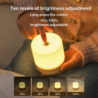 Night Light - Dimmable USB Rechargeable Desk Lamp with Adjustable Brightness, Modern White Cylindrical Design for Bedroom, Living Room, and Office Ambiance