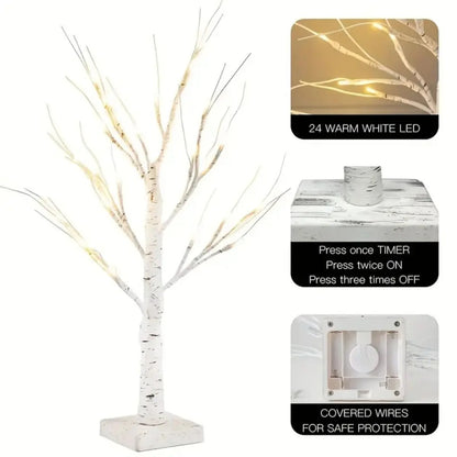 Birch tree lamp with 3 battery packs led lamp