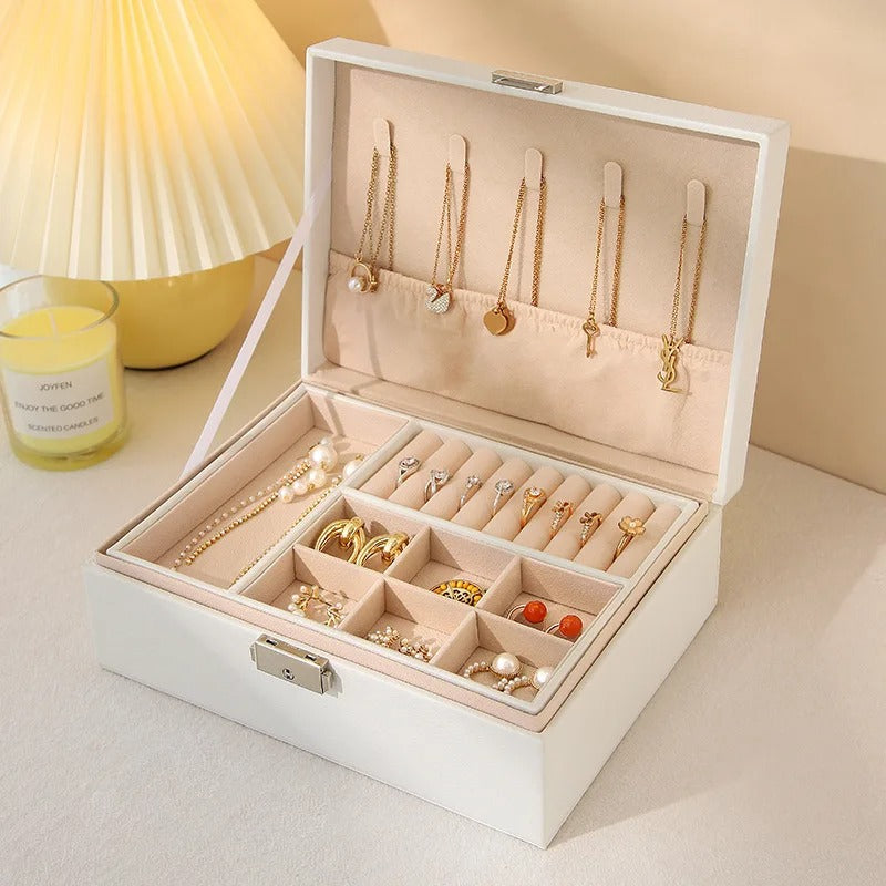 Portable Princess Cosmetics Box Small Simple Earrings Bracelet Ring Double-Layer Jewelry Box Necklace Storage Box