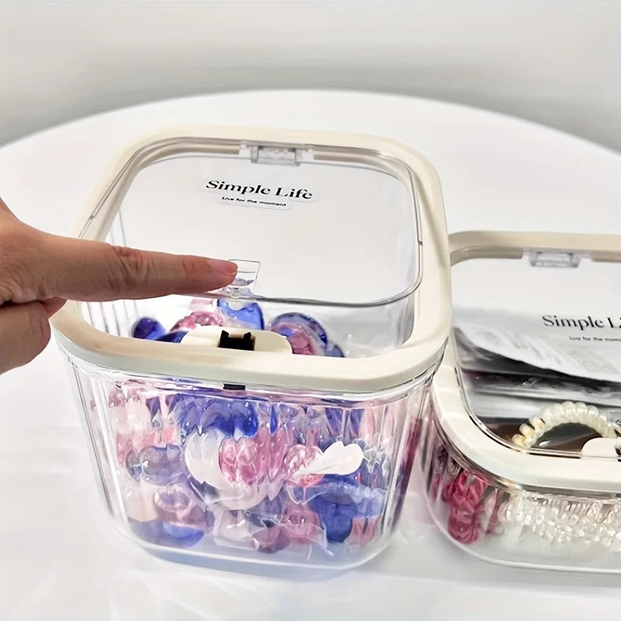 push button desktop organizer with lid