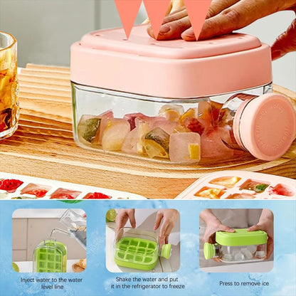 Ice cube bottle with straw, 2-in-1 touchless push-type ice cube bottle, easy-to-detach water bottle ice mold