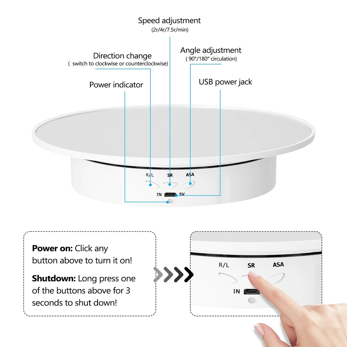 Usb operated Display 360° rotating show stand