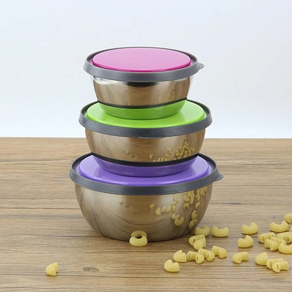 Set of 3 nesting stainless steel food containers with leak-proof lids, stackable, space-saving, for lunch and picnic