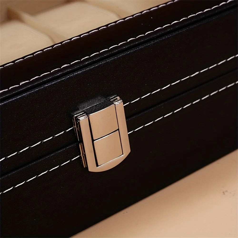 12-SLOT LEATHER WATCH STORAGE ORGANIZER BOX WITH DISPLAY LID
