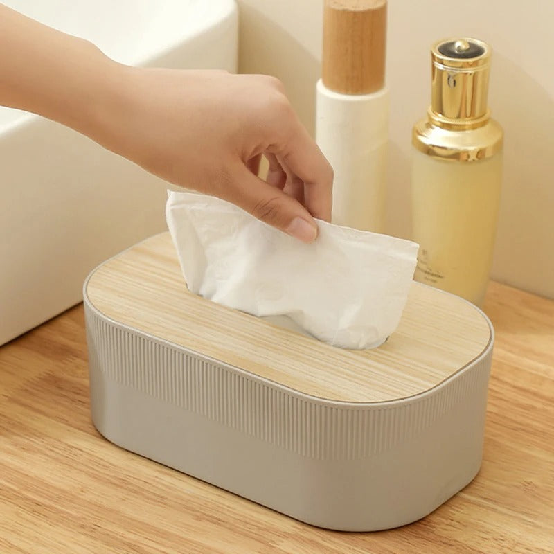 Plastic tissue box with wooden lid Scandinavian simplicity Style