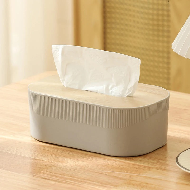 Plastic tissue box with wooden lid Scandinavian simplicity Style