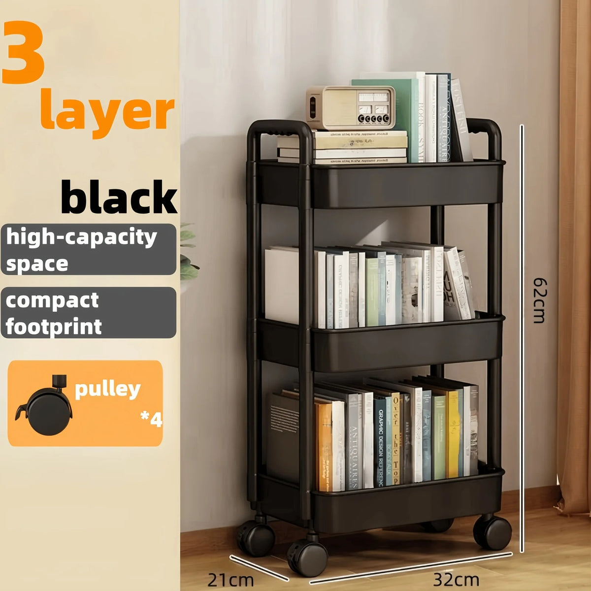 3 Tier Fiber Plastic Trolley