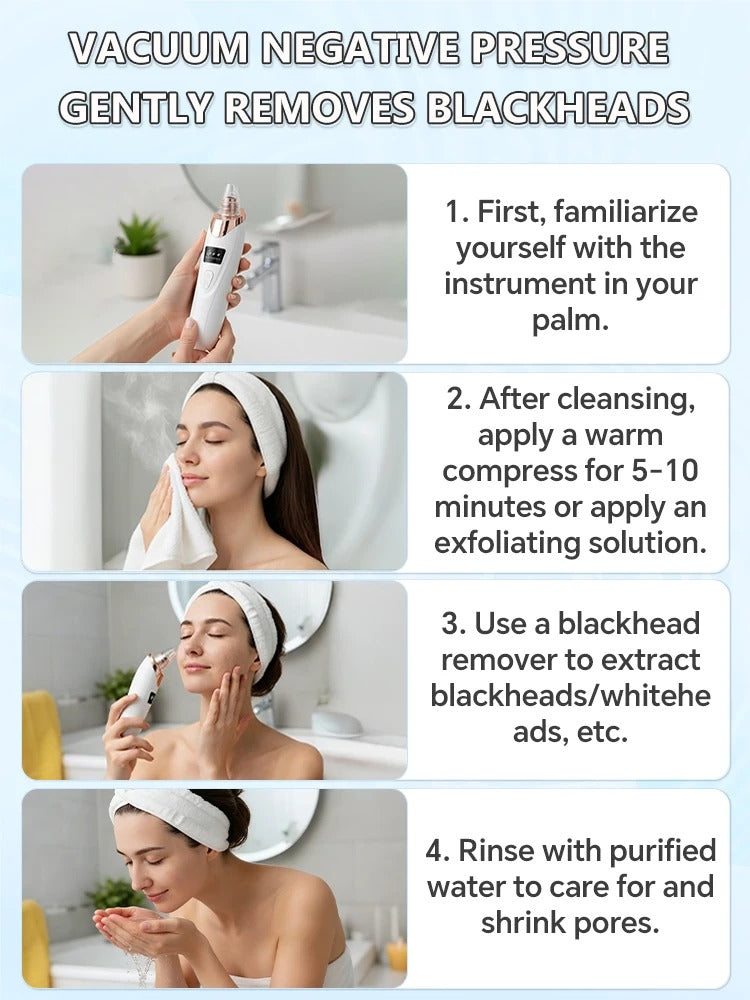 Blackhead remover, pimple and blackhead vacuum cleansing device for facial skin, for deep cleansing at home.
