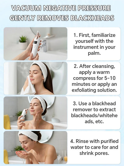 Blackhead remover, pimple and blackhead vacuum cleansing device for facial skin, for deep cleansing at home.