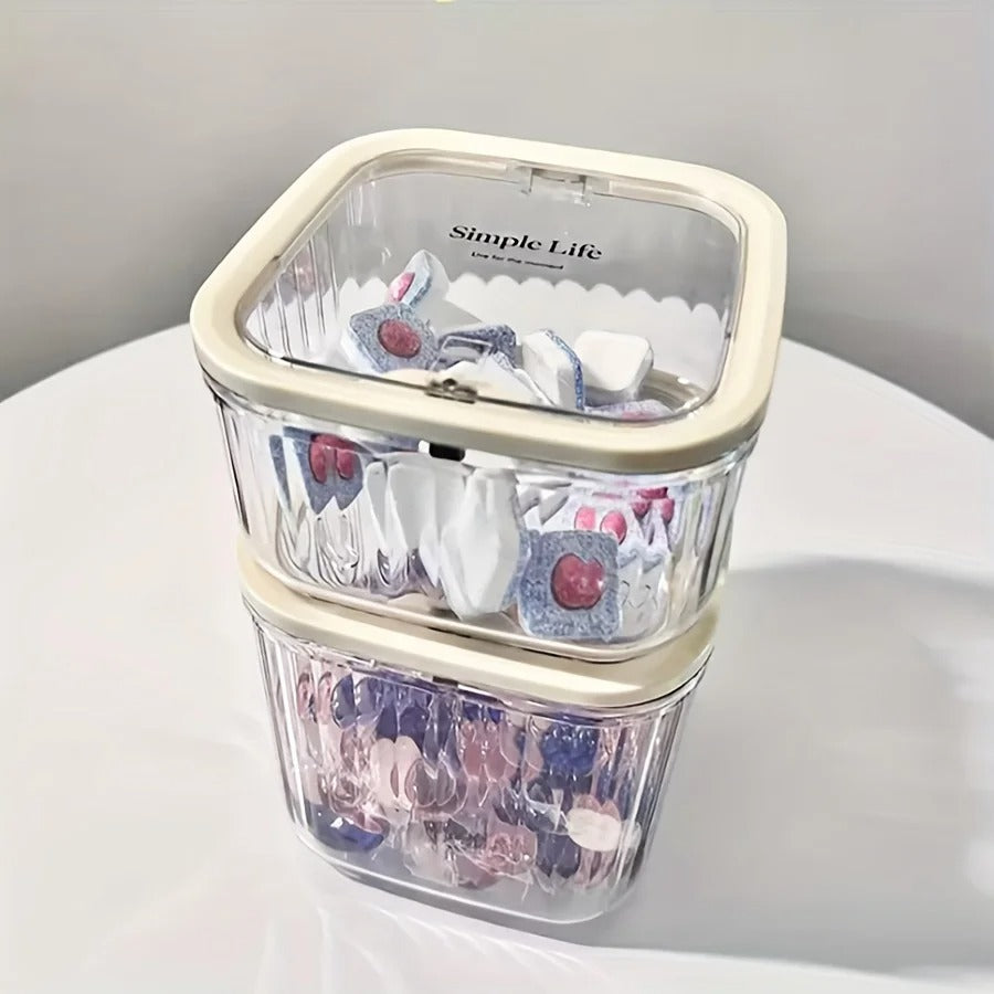 push button desktop organizer with lid