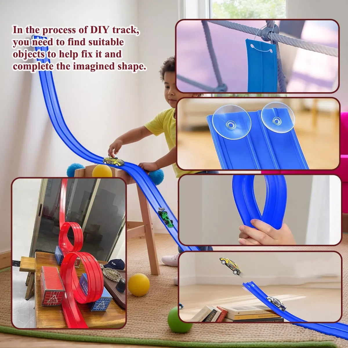 Flexible Race Track Kids Toy DIY Double Lane Racing Car Ramp