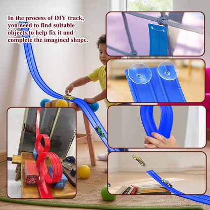 Flexible Race Track Kids Toy DIY Double Lane Racing Car Ramp