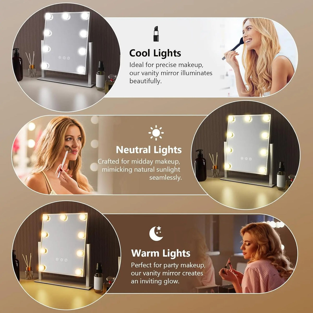 8 Bulb Vanity Light (3 Modes) USB Operated