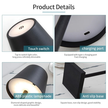 Rechargeable LED Table Lamp Touch Switch 3-Level Dimmable Desk Lamps Bar Club Diner Creative Decorative Mood Lighting