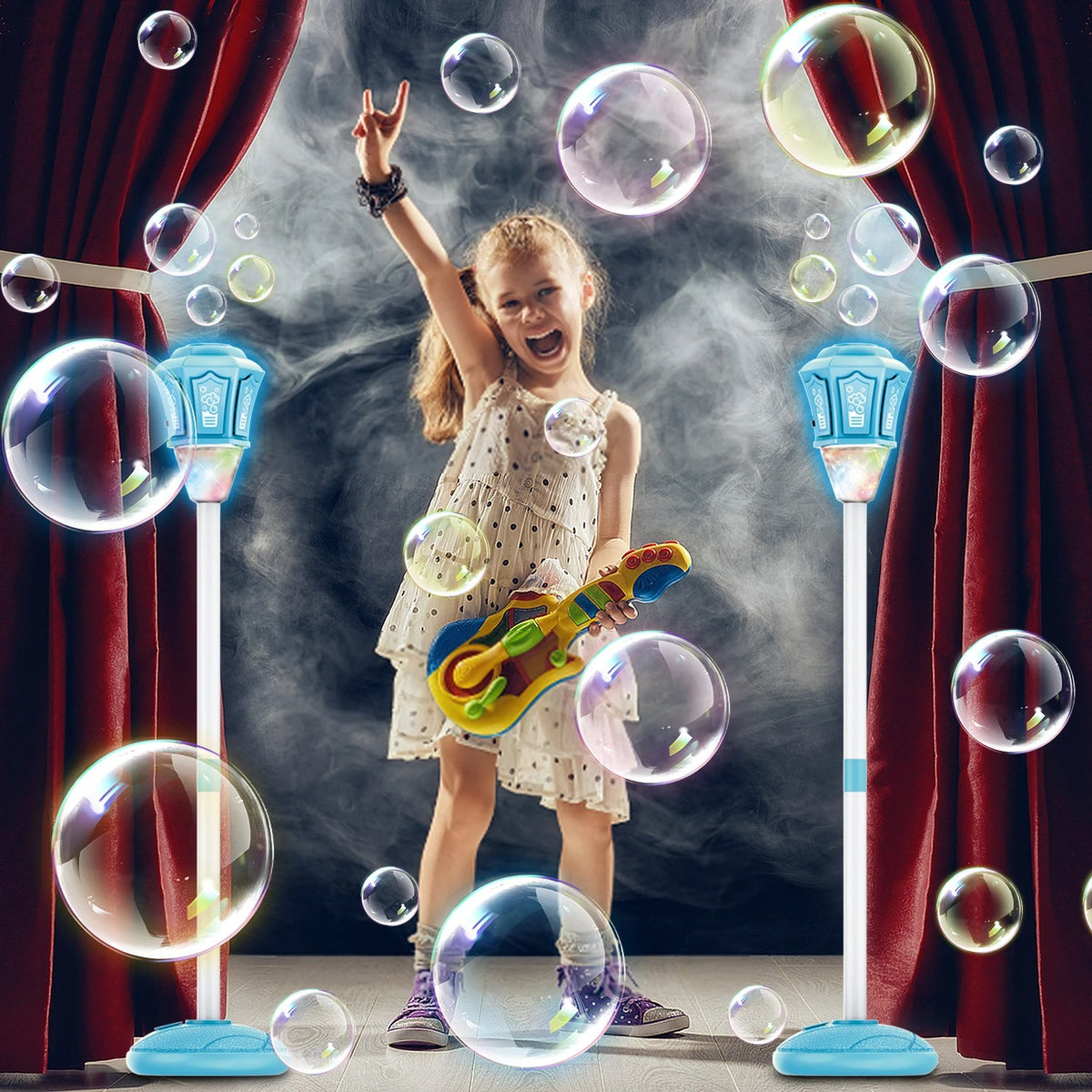 Street Lamp Electric Bubble Machine Automatic Bubble Blower with Lights