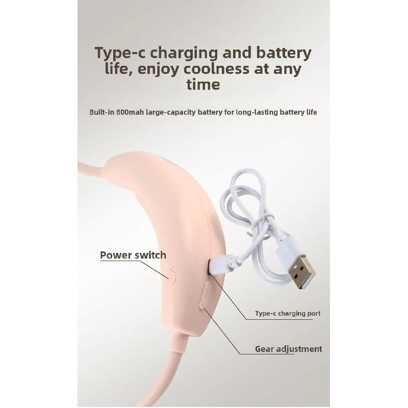 2026 New Cartoon Neck Fan, Flexible Hose, Adjustable Angle, USB Rechargeable Portable Mini Fan for Outdoor Sports Travel