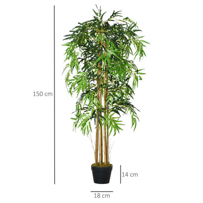 Artificial Bamboo With Flower Pot Plant Leaves Realistic Decorative
