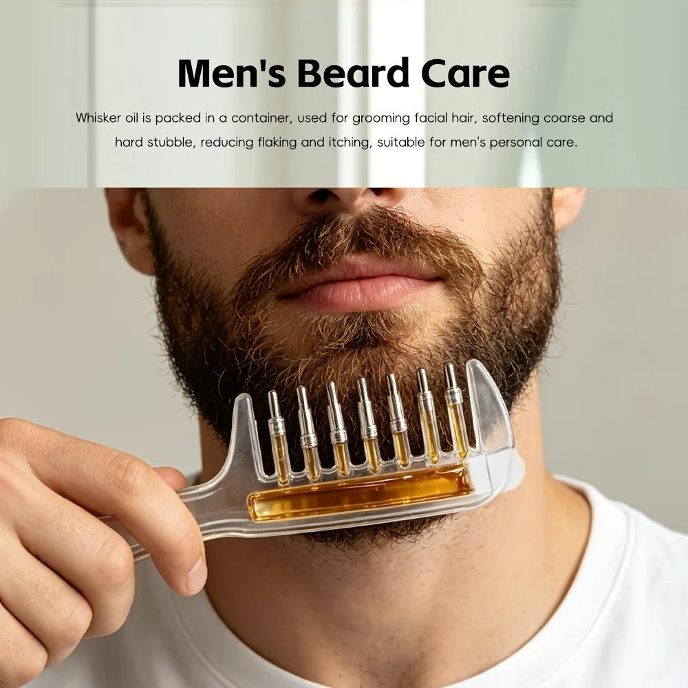 Hair oil applicator comb with a built-in liquid reservoir and roller/massage